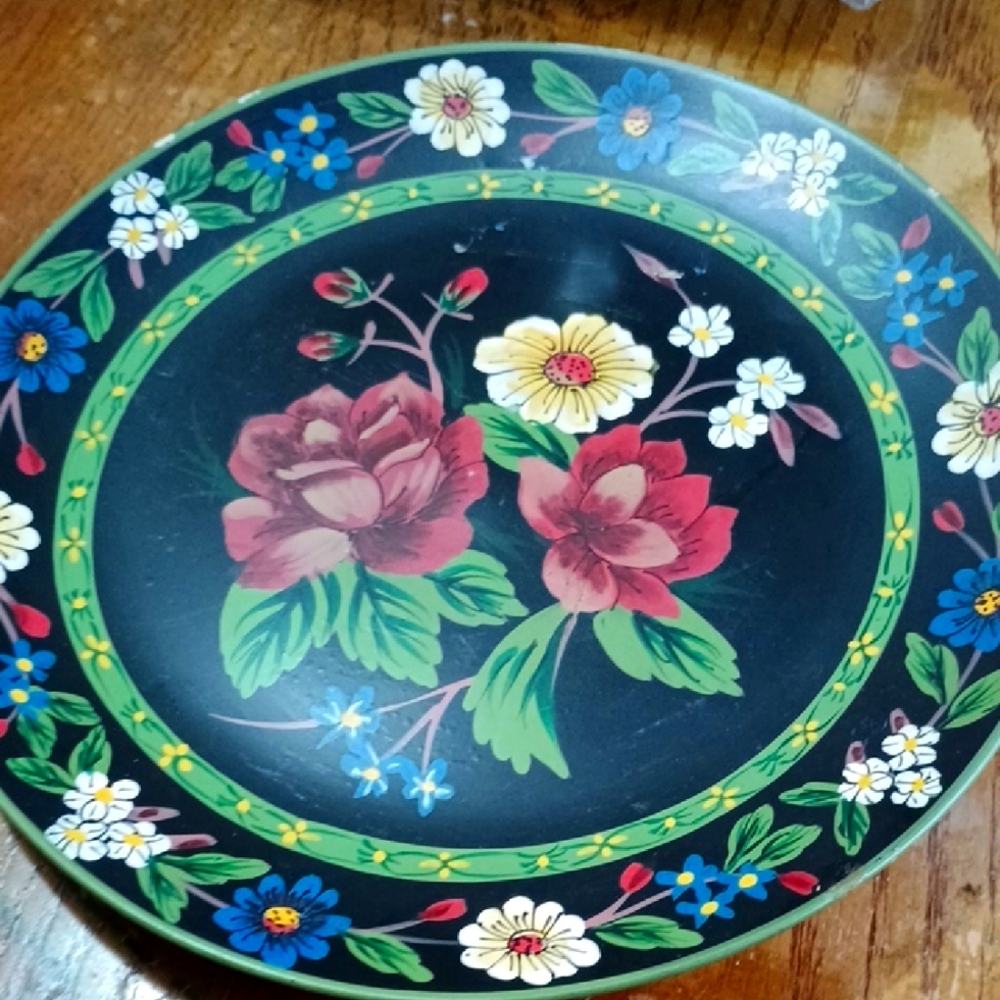 Vera Bradley Floral Decorative 10" Plate - Black Multicolor Design Andrea Sadek